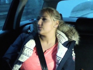 Huge tits blonde waitress in fake taxi