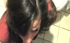 Brunette Has Doggystyle Fuck In A Public Restroom