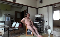 Japanese old man masturbation erect penis semen flows