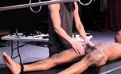 Skinny Black Sub Tied To Table And Flogged By Young Dom