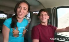 Cute teen girl gets picked up for sex in the bus