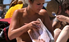 Lovely Blonde Girl Topless Beach Voyeur Public