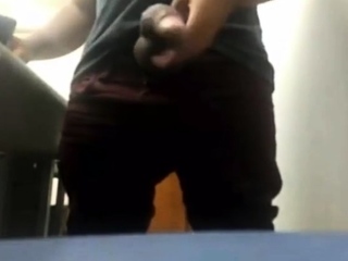 MILKING HIS BIG UNCUT BRAZILIAN DONKEY DICK AT WORK