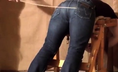 Caned over tight jeans Daddy boy