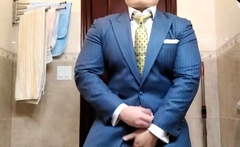 Str8 Daddy Jerking Off In Suit