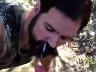 Daddy gives a facial in the woods