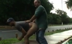 daddy and guy fucking outdoor near road