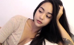 Horny amateur masked Asian teen toying on webcam show