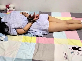 cute chinese ponytail girl been tied