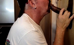 BJ gloryhole DILF sucks black penis