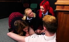 Femdom CFNM college gals suck in group