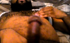 Hairy Black Man Jerks Off, Showing Off His Chest and Belly