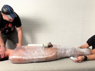 Matt and Ryder Stimulate Tickles On Mummified Pup Saki