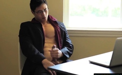 Horny gay asian tugging