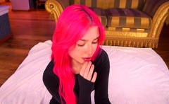 Amateur redhead masturbates then gives a blowjob