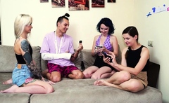 XXX fun with lesbo threeway on Truth or Dare castng flash -