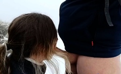 Public Blowjob in the Snow with a Sexy Teen Babe