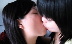 Lovely Japanese teen lesbians in pussy licking action