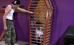 Master Damien Rage Tries Different Floggers On Sub Merlin