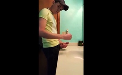 Big-Cock Latin Hunk Jerks Off in Bathroom