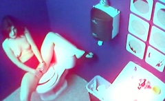 Solo slut masturbating in the office