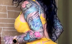 Brunette amateur babe strips off and masturbates