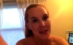 Webcam busty blonde stripped covered by oil anal masturbate