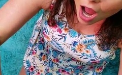 Lovely Amateur teen brunette masturbating outdoor
