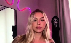 Cute blonde with big boobs solo
