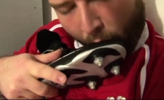 Footballer Bear and Coach Have Fun In the Locker Room