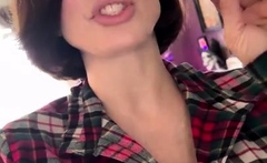 Hot brunette amateur MILF rides hubbys cock